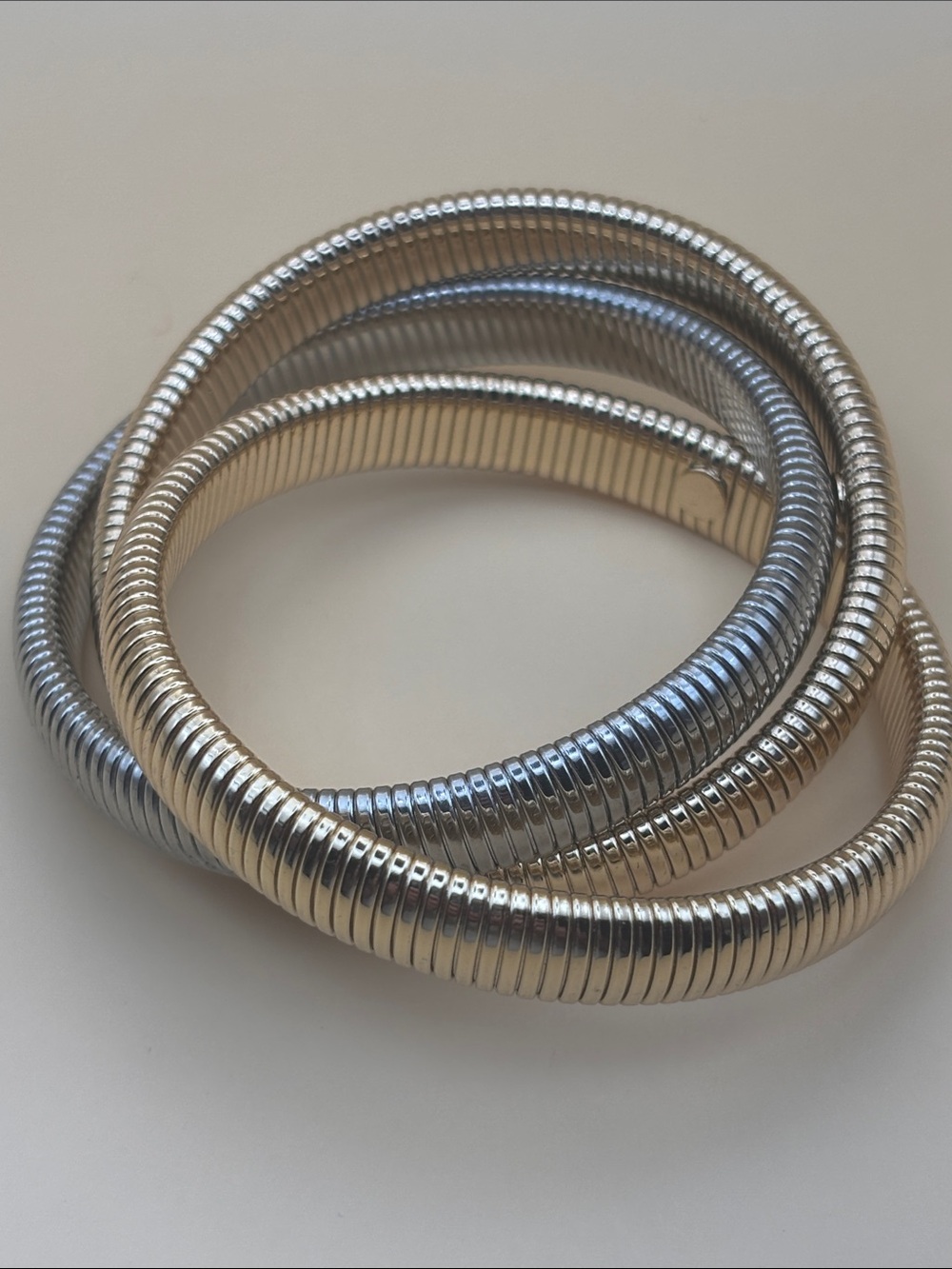 Two‎ Tone Silver Gold Coil Stretch Bracelet Multi Bracelet